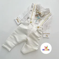 Personalized Baby Boy Clothes Summer Cotton Formal Romper Gentleman Tie Outfit Newborn 3-Piece Clothing Jumpsuit Party Suit