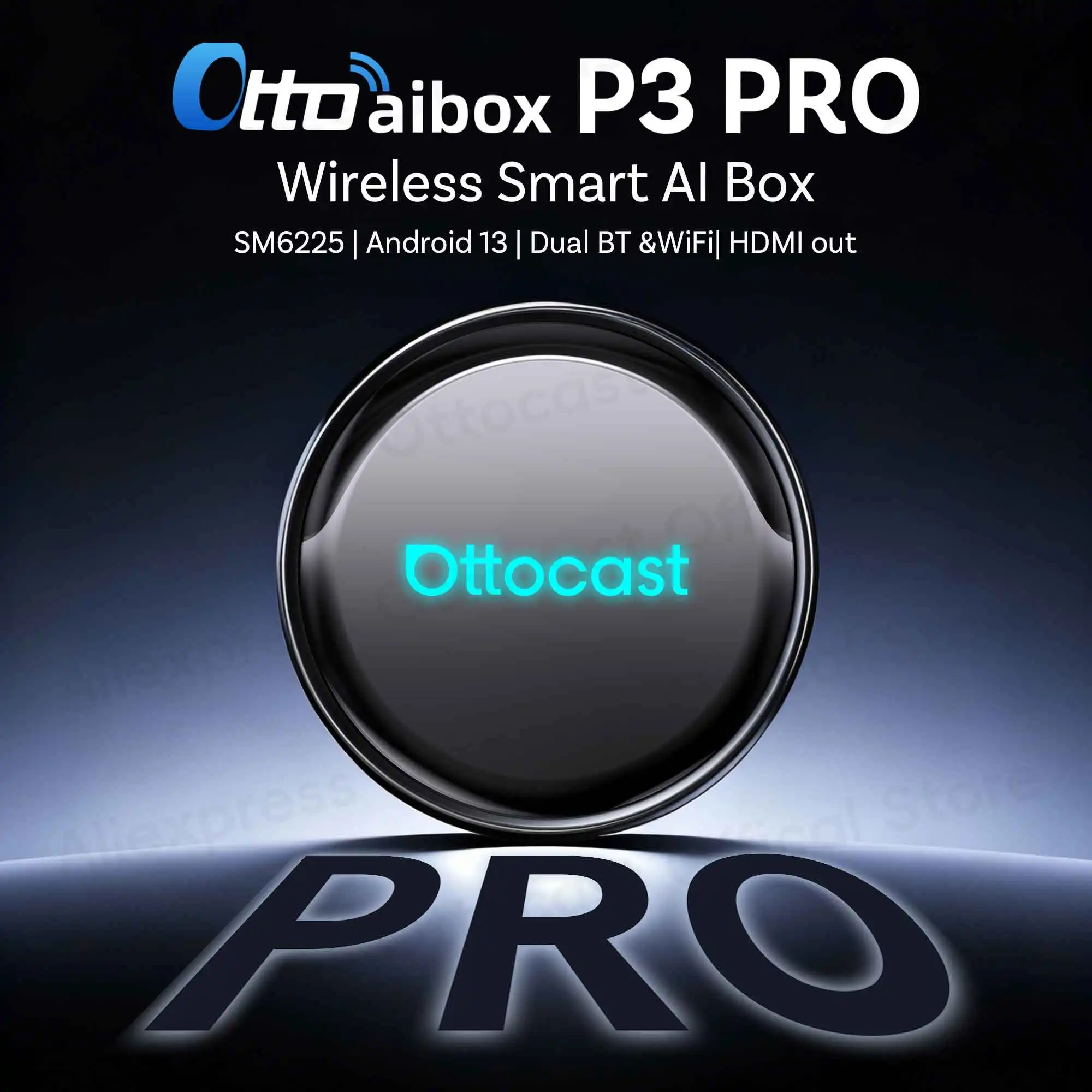 OTTOCAST P3 PRO AI Box Smart SM6225 Android Box Wireless CarPlay Android Auto AI Voice Aksesoris Mobil untuk VW Toyota Benz