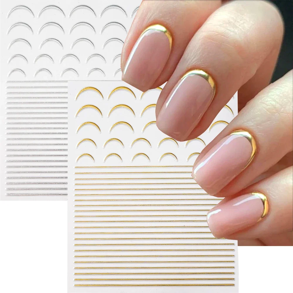 Autocollants pour ongles français 3D, 1 pièce, accessoires pour ongles à la mode, ligne métallique, autocollants pour Nail Art