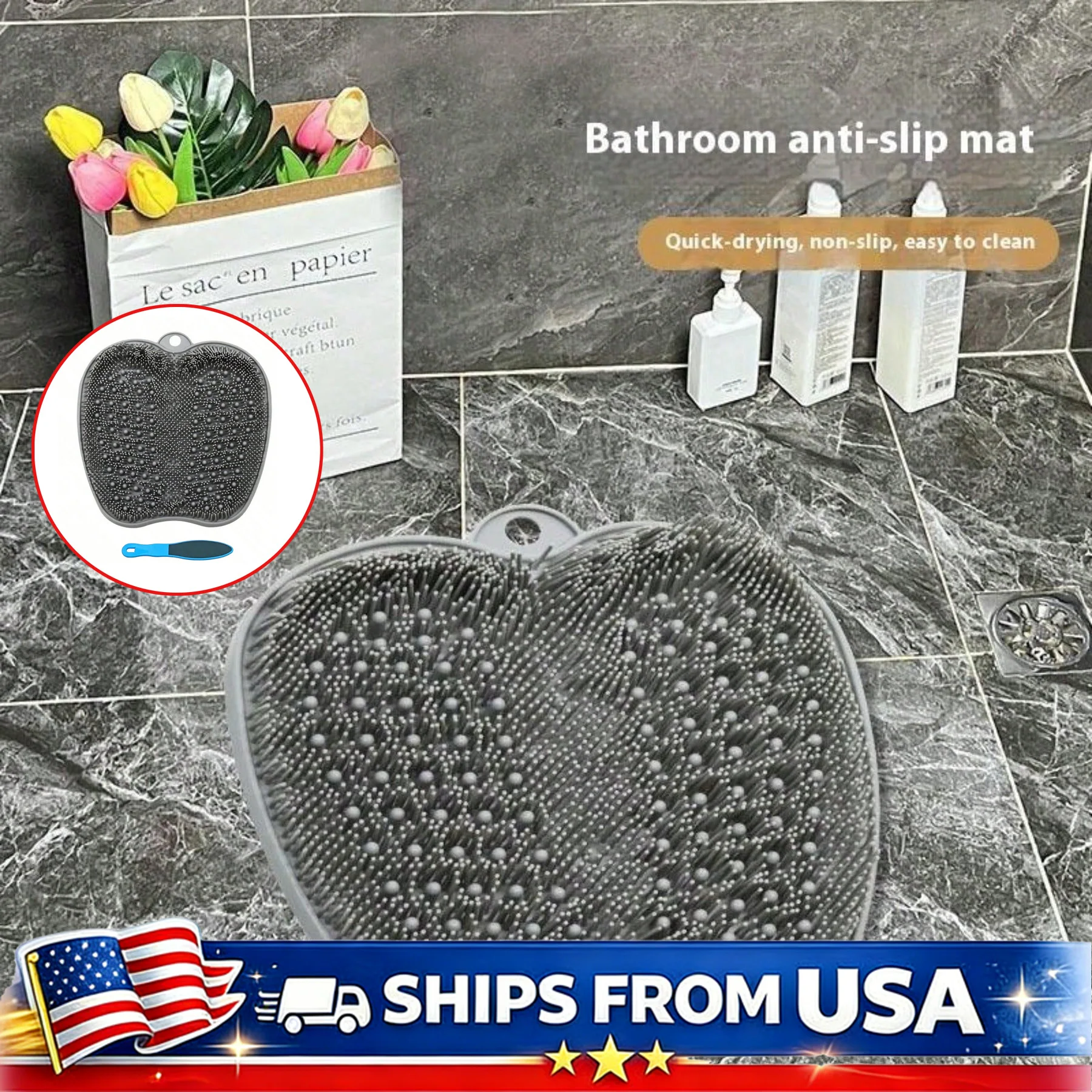 Dusch-Fußschrubber-Matte mit Rutschfesten Saugnäpfen zur Reinigung & Exfoliation Ihrer Füße Ohne Bücken für Boden oder Wand