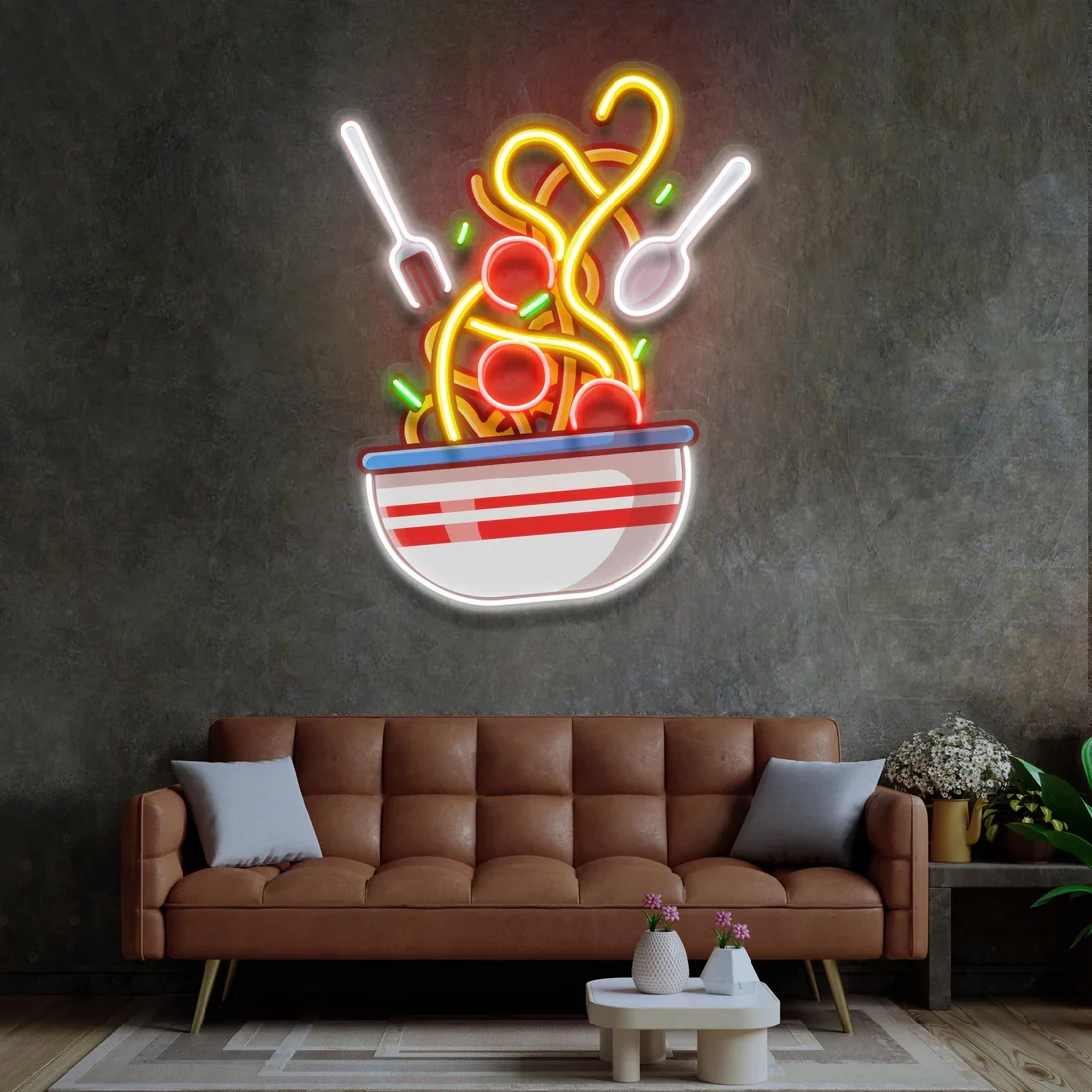 Spaghetti Neon Sign Noodles Neon Fast Food Decor Kitchen Restaurant Wall Decor Fried Noodles Art Neon