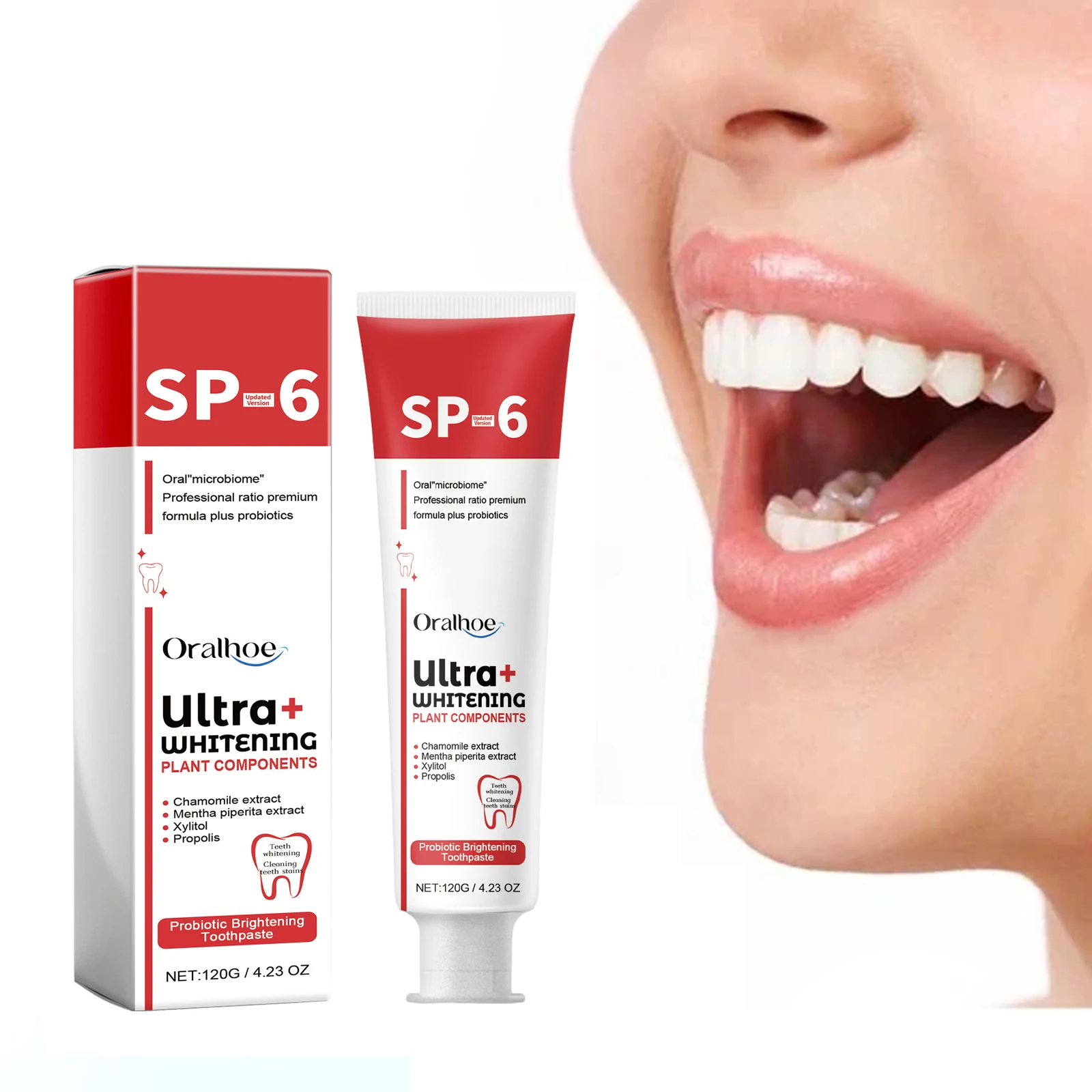 Oralhoe Sp 6 pasta de dientes Ultra blanqueadora, probiótica, aliento fresco, brillo, elimina las manchas, limpieza Dental, pasta de dientes reforzada