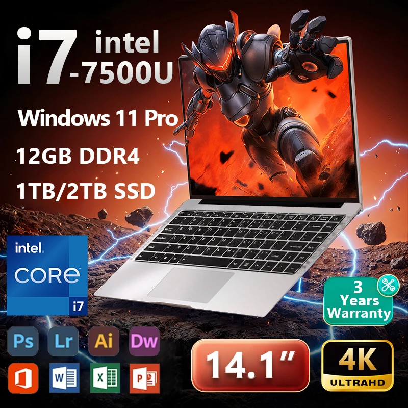Nuevo portátil Intel Core i7 7500U con Windows 11 Pro, pantalla de 14.1 pulgadas, 12GB de RAM, 1TB/2TB SSD, portátil para juegos y oficina.