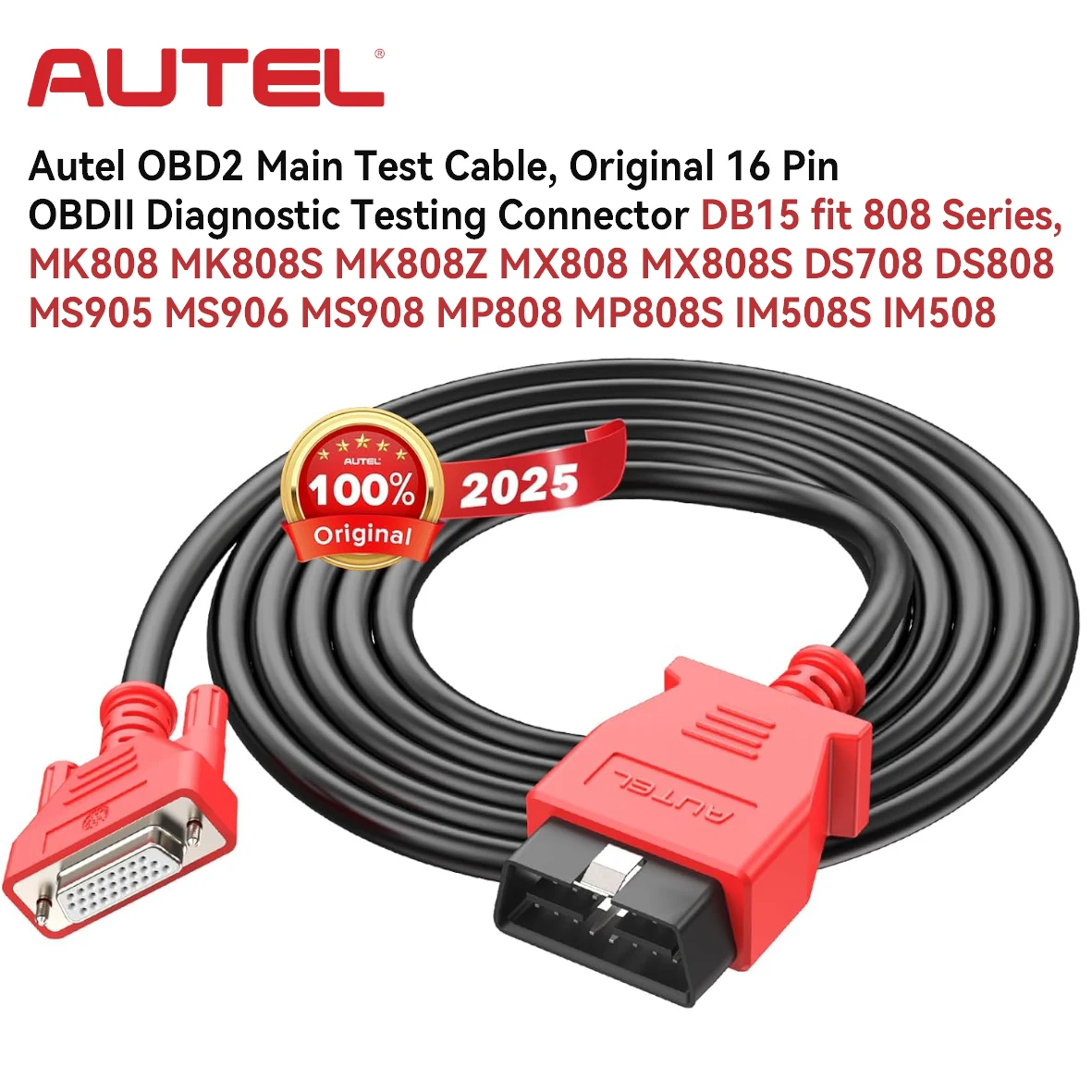 Autel OBD2 Main Test Cable 16 Pin OBDII Connector DB15 fit 808 Series, MK808 MX808 DS708 DS808 MS905 MS906 MS908 MP808 IM508S