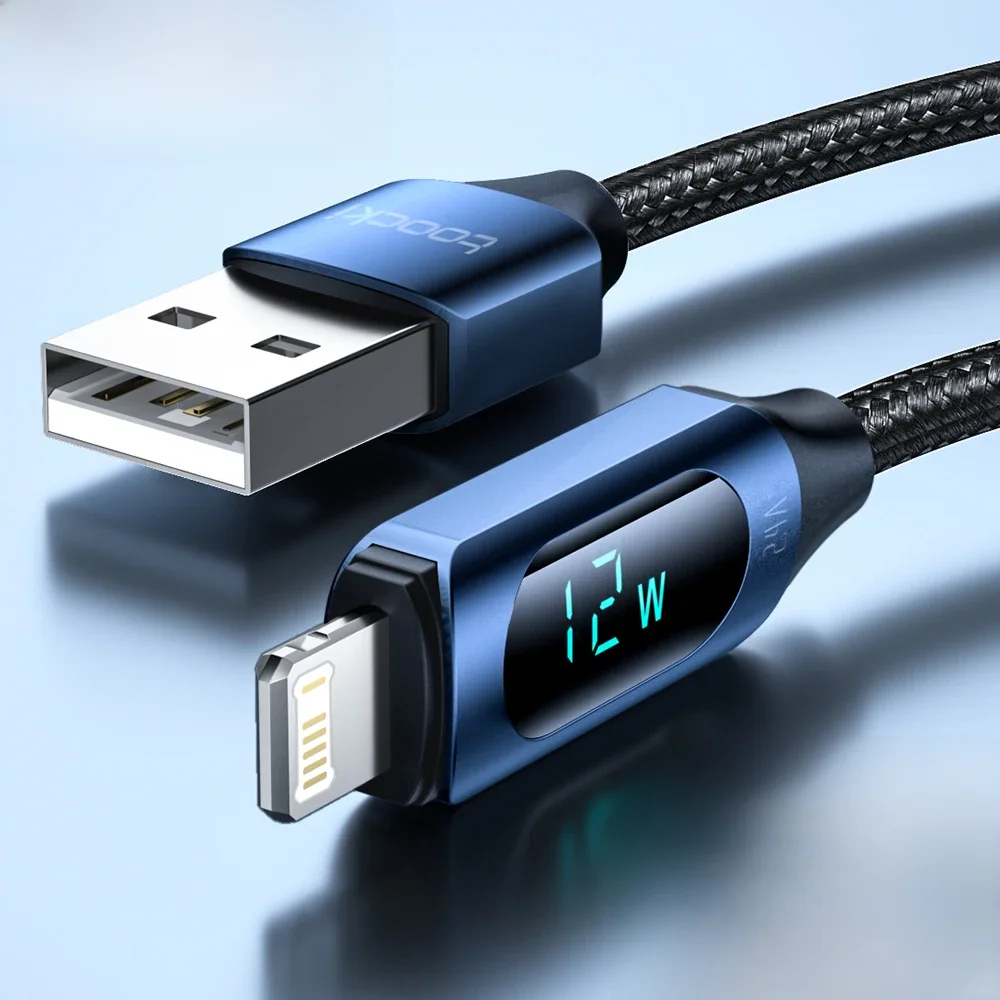 Kabel USB Toocki z wyświetlaczem LED do iPhone 14 13 12 11 Pro Max Szybkie Ładowanie Podświetlenie 2.4A Przewód USB X XR 8 7 1m 2m — zdjęcie 2