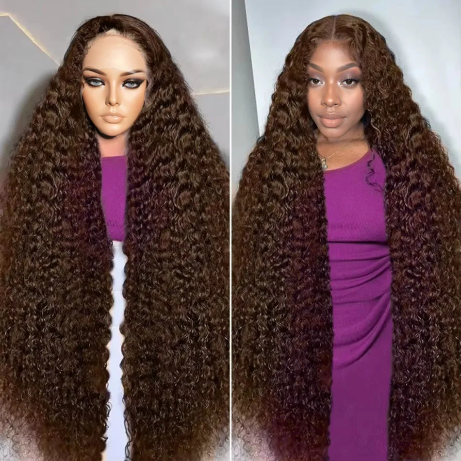 

Curly HD 250% 13x6 Chocolate Brown Deep Wave Human Hair Wigs Lace Front Water Wave 30 38 Inch Transparent 14x4 Lace Frontal Wig