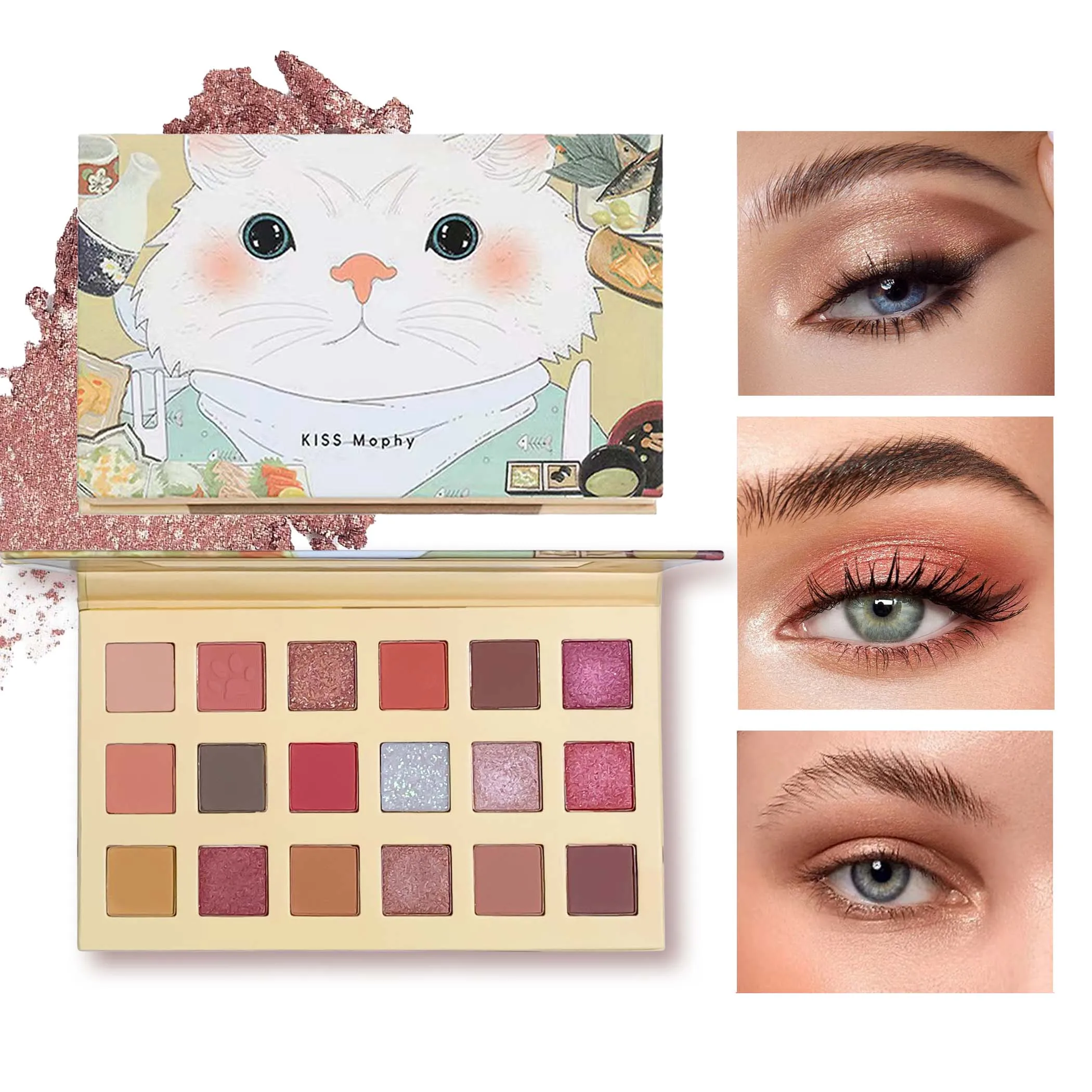 Tavolozza di ombretti per gatti a 18 colori, opaca perlescente accessibile, progettata per principianti e studenti, facile da creare occhi affascinanti