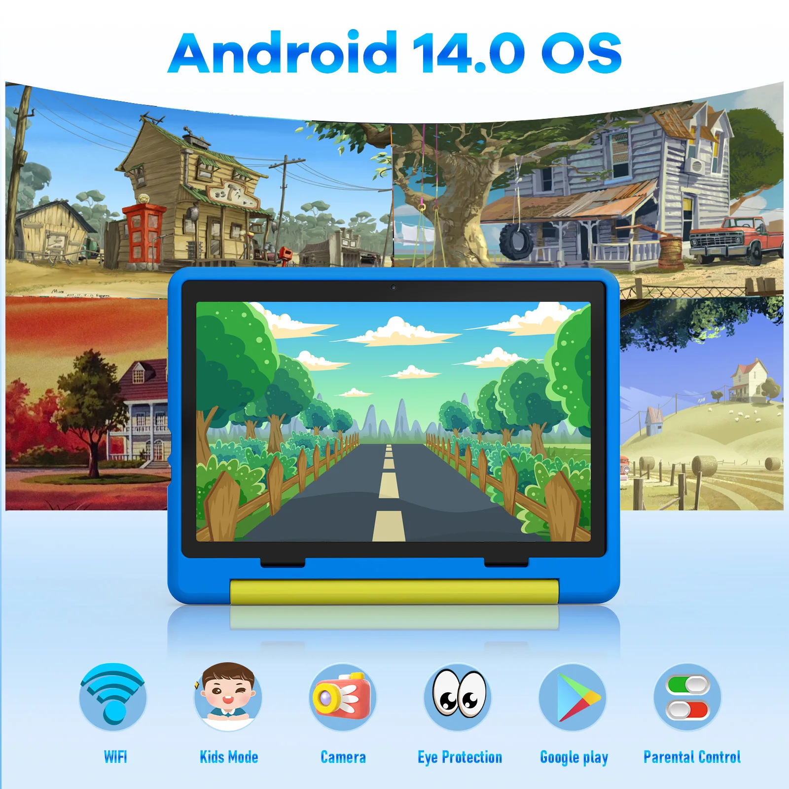 Tableta KT1016 de 10,1 pulgadas para niños, Tablet con Android 14, cuatro núcleos, 8GB de RAM, 64GB de ROM, 1TB, WiFi, Bluetooth, regalo para niños, Software para niños, PC Pad