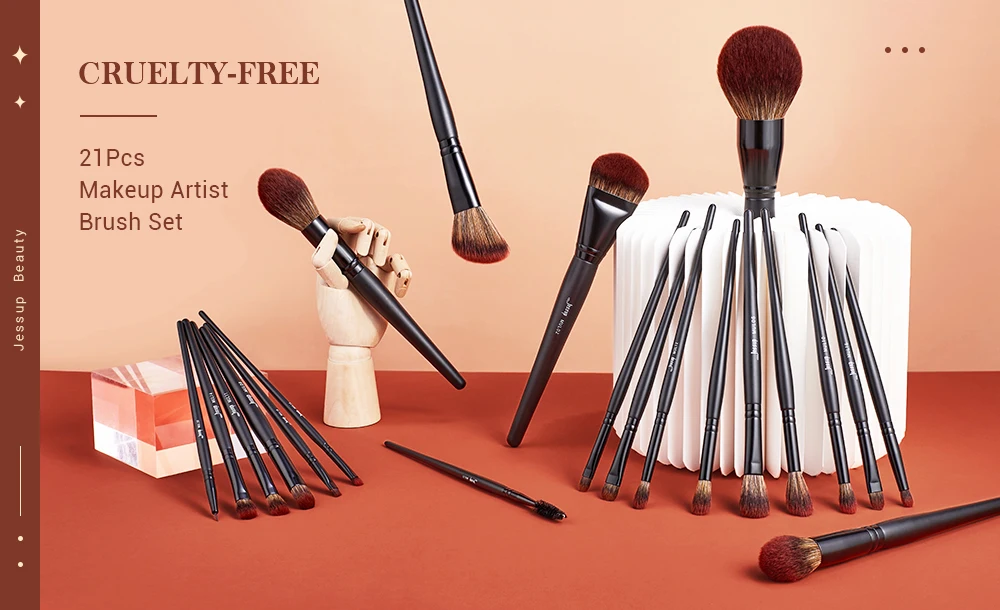 Jessup Make-up-Pinsel-Set, 3–21 Stück, Premium-Synthetik, großer Puder, Foundation, Concealer, Lidschatten, Eyeliner, Spoolie, Holz, T271 – Detail 1