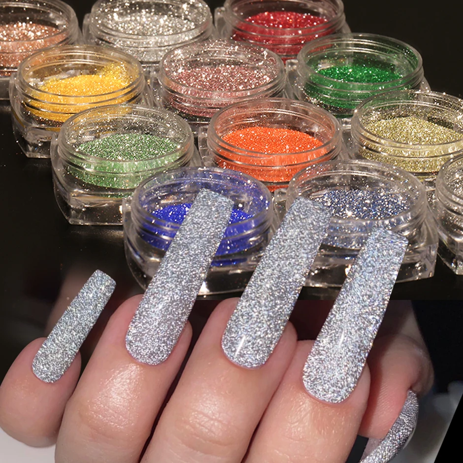 Dazzling Glitter Reflective Nail Powder Glitter Sparkles Diamond Rhinestones Chrome Pigment Dust UV Gel Nail Art Decoration JIFG