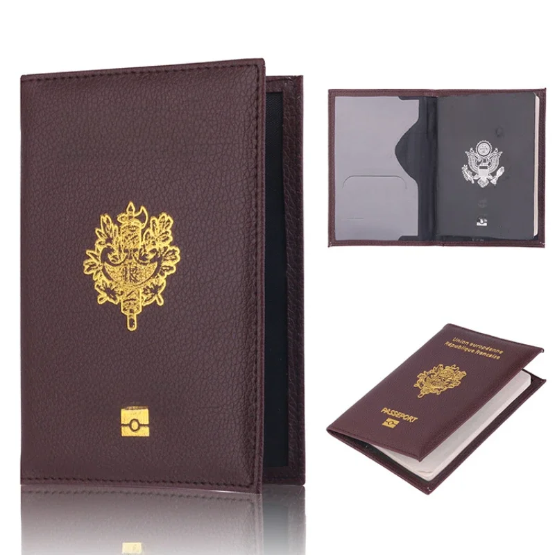 Couverture de passeport français en cuir PU, fentes pour cartes de crédit, Porte-Passeport Housse pour hommes et femmes, organisateur de passeports français pour voyage