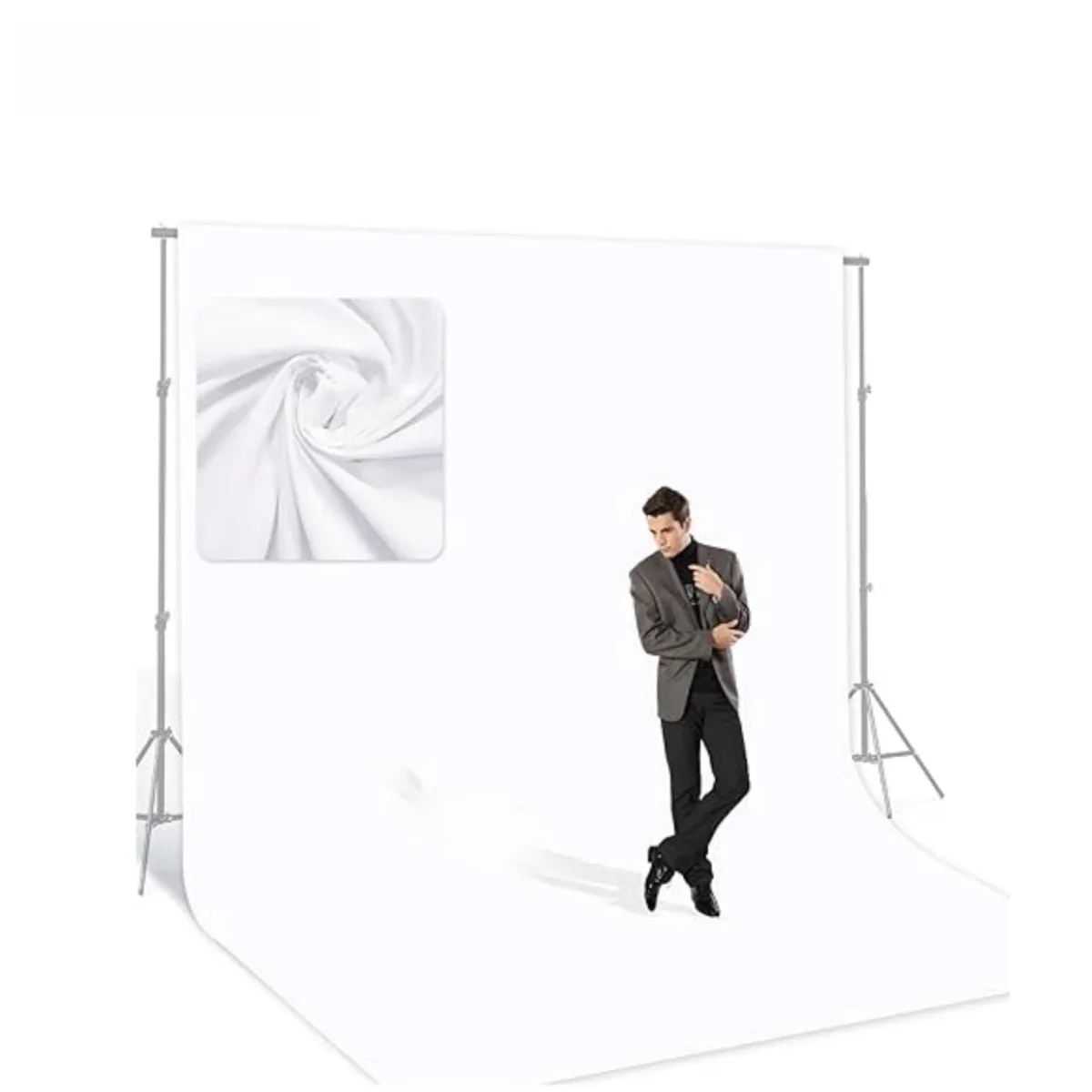 Białe, jednokolorowe tło fotograficzne, płótno z bawełny muślinowej, chroma key do studia fotograficznego, filmów, imprez, zasłona. — zdjęcie produktu 7