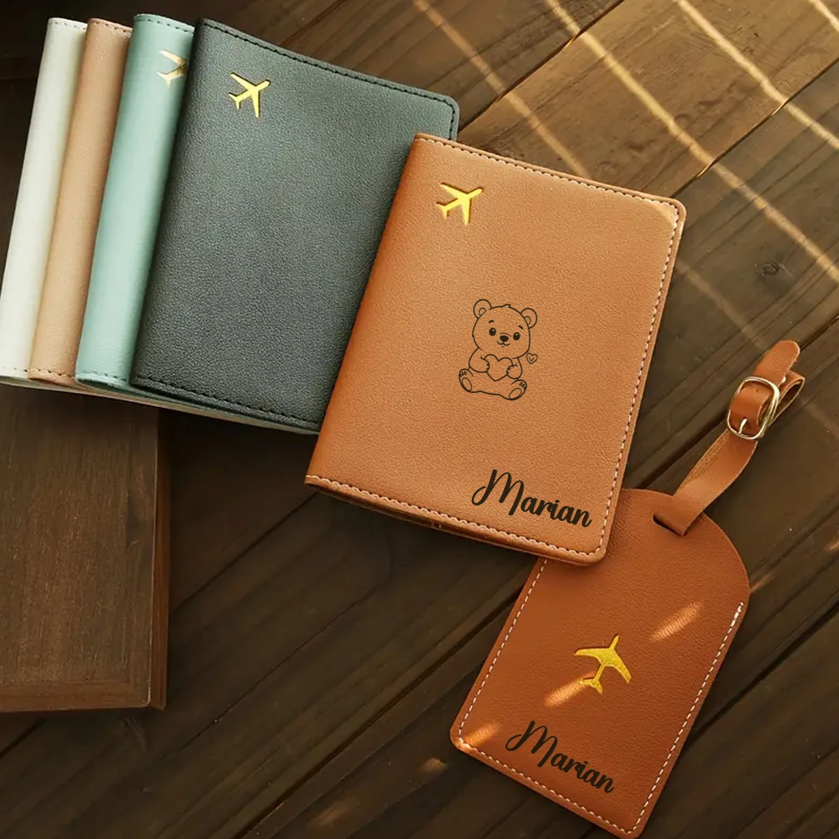 Custom Bear Pattern Passport Holder & Luggage Tag Personalized Name Travel Wallet Custom Photo Travel Accessory Set view 5