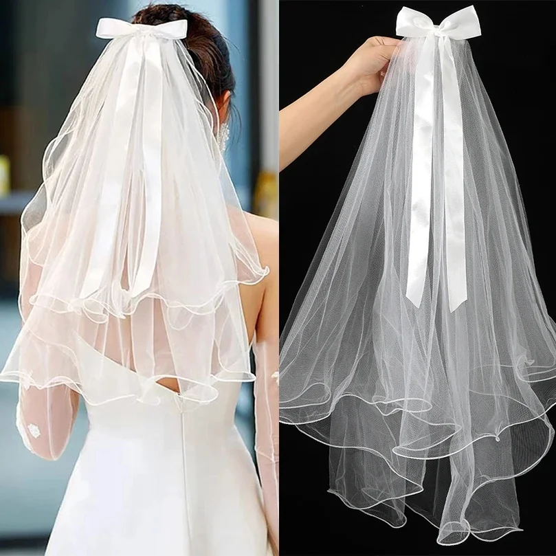 Voile à nœud en Tulle blanc, épingle à cheveux avec perles, pour mariage, enterrement de vie de jeune fille, élégant, pince à cheveux, cadeaux pour femmes, accessoires pour cheveux