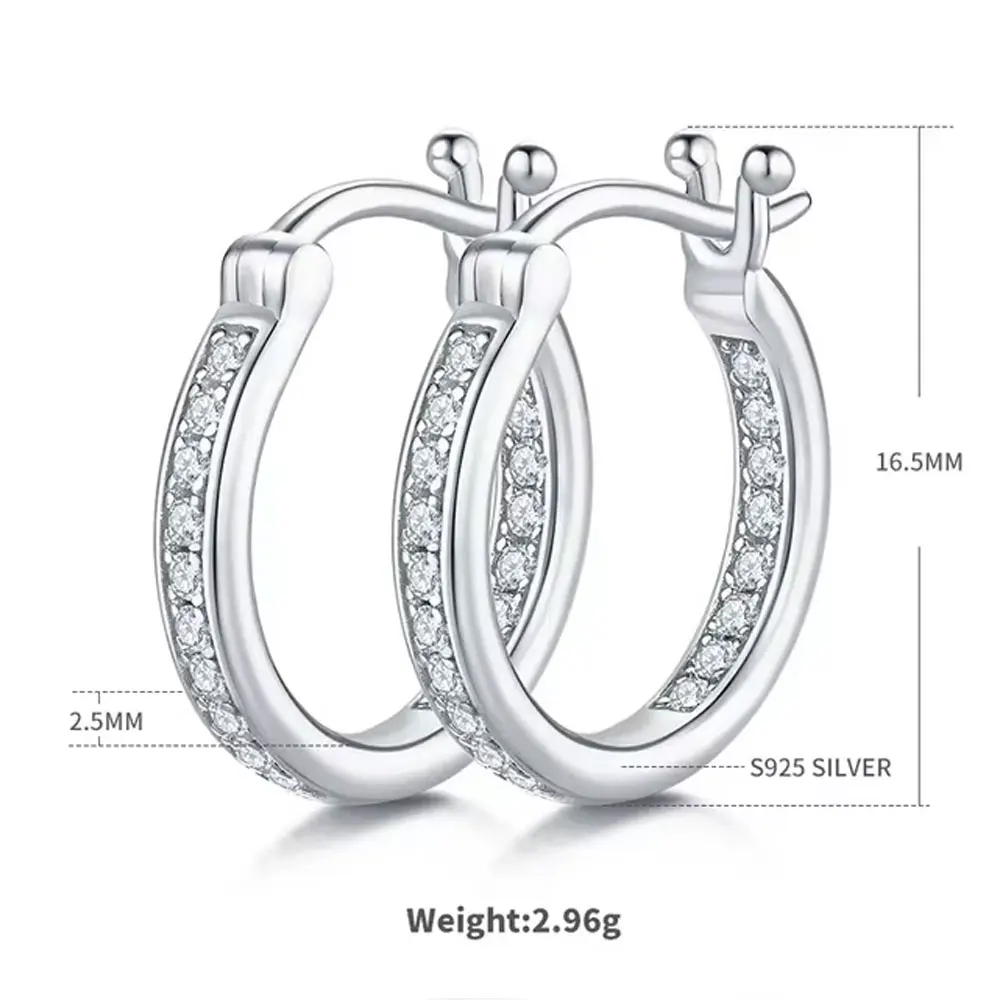Pretty Beauty Moissanite Hoop Earrings S925 Silver Inside Out Diamond 16.5mm Huggie Earrings for Women Wedding Fine Jewelry Gift