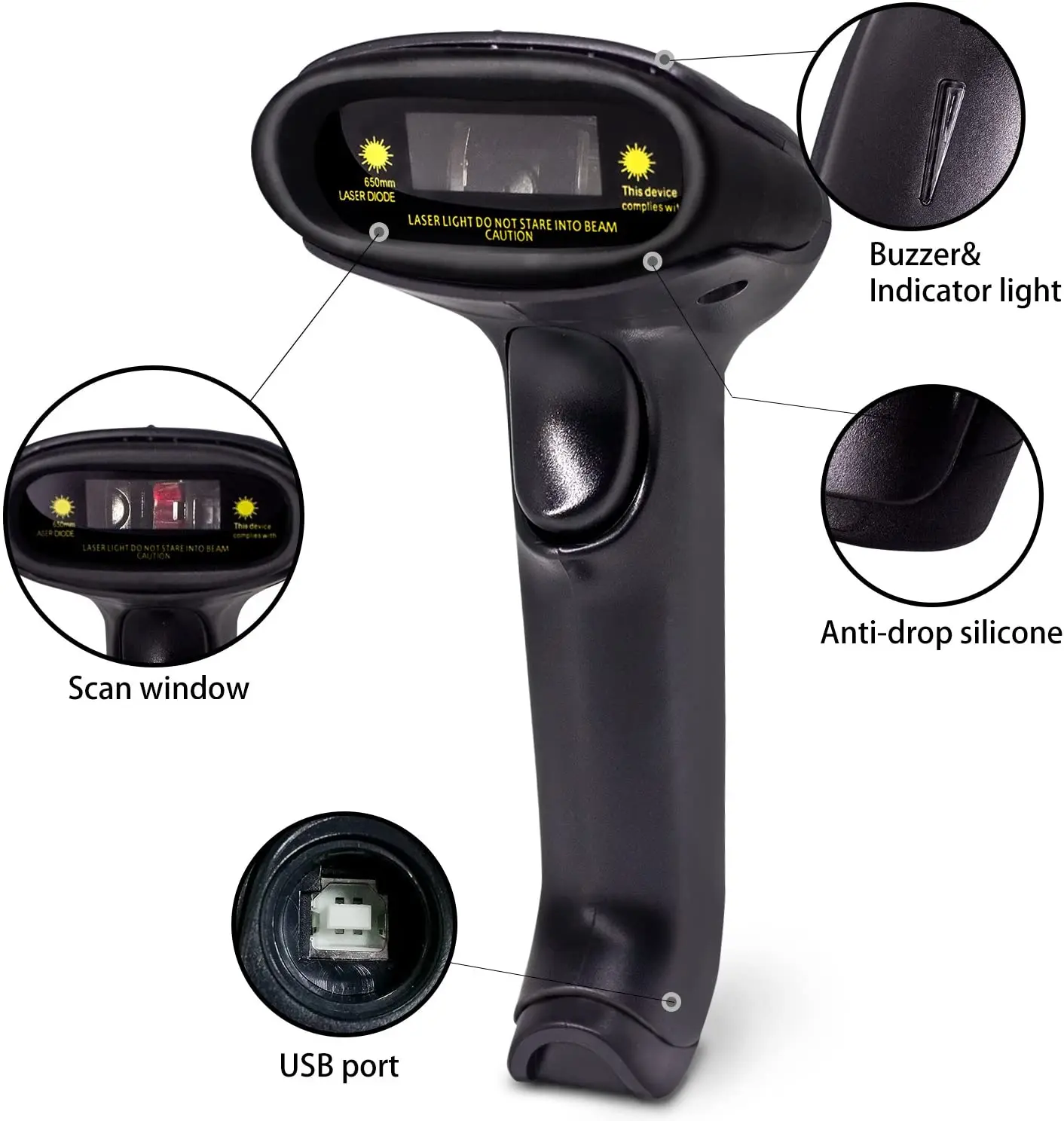 Imagem -04 - Wired Barcode Scanner Leitor Usb Plug And Play Compatível para Windows Android Mac Linux Suporte de Digitalização Automaticamente 1d 2d