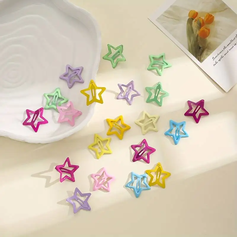 12pcs Cartoon Drop Glue Star Hair Clip, Pentagram Shape Hair Clips For Girls Kids Children