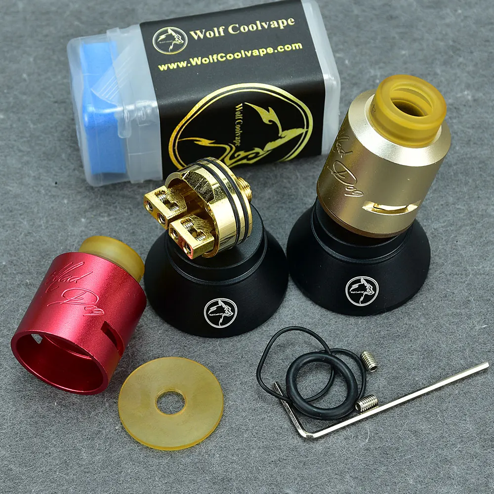 Wolfcoolvape MAD Dog เครื่องฉีดน้ำหยด RDA, เครื่องทำละอองอะลูมิเนียมแมกนีเซียมอัลลอย Pei 24มม. ถัง RBA MTL