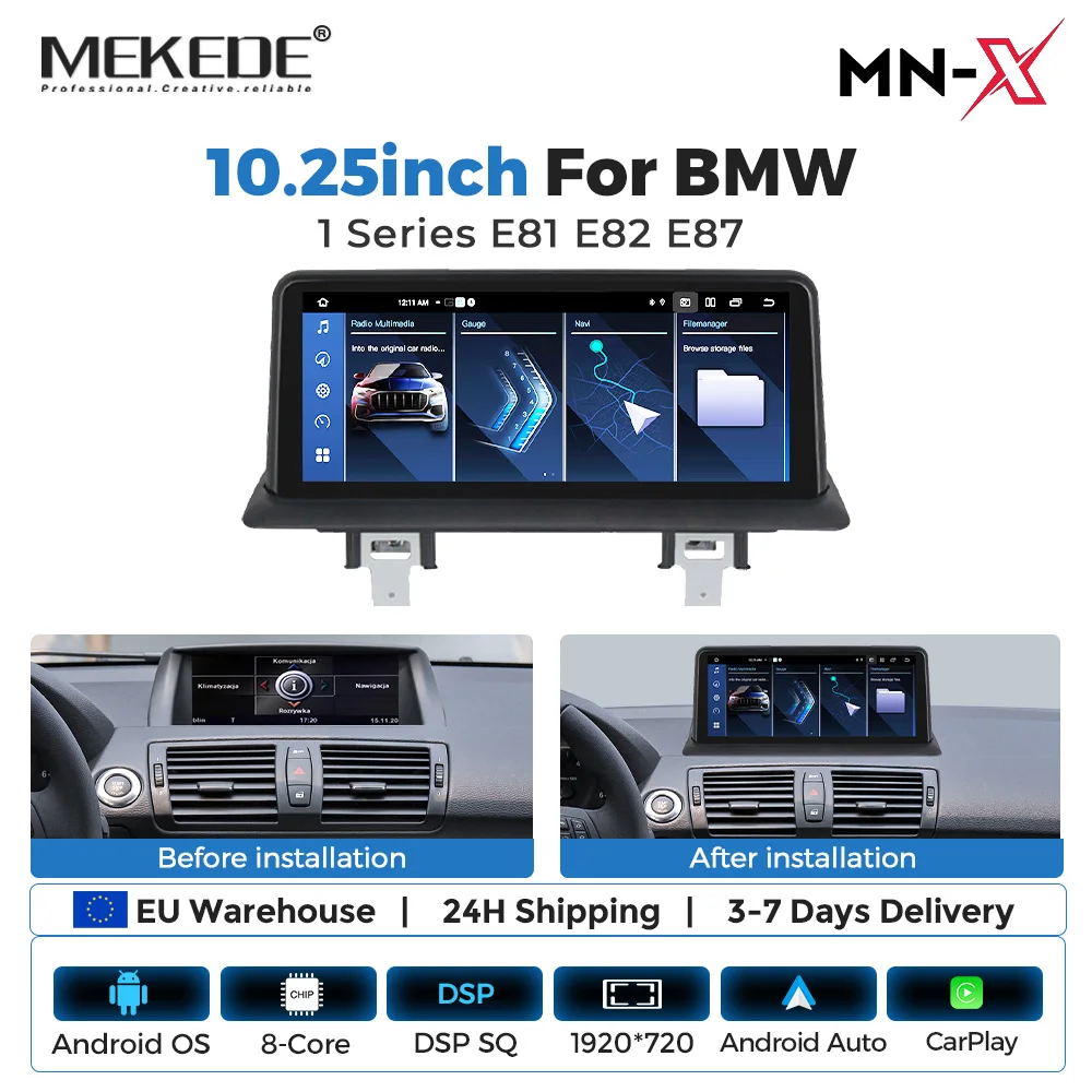 MEKEDE Android 15 Stereo Auto Radio Wireless CarPlay Auto-Navigation für BMW 1er Serie E82 E81 E88 E87 8-Kern 4G LTE WIFI DSP BT Android Auto Multimedia-Videoplayer