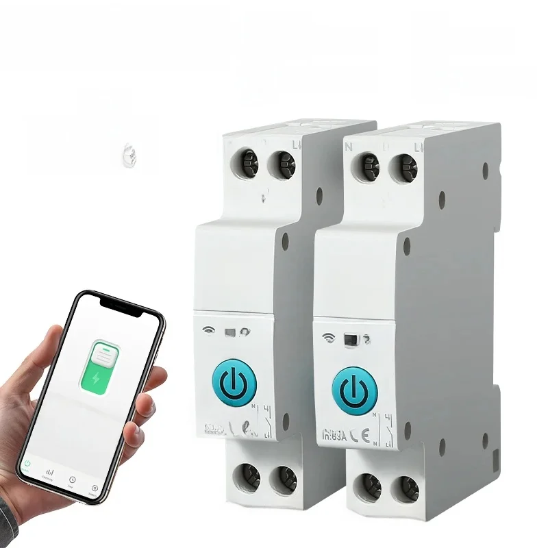 Disjoncteur intelligent WiFi Tuya MCB 1P + N 63A, minuterie d'énergie, kWh, tension, courant, protecteur, commutateur de télécommande vocale