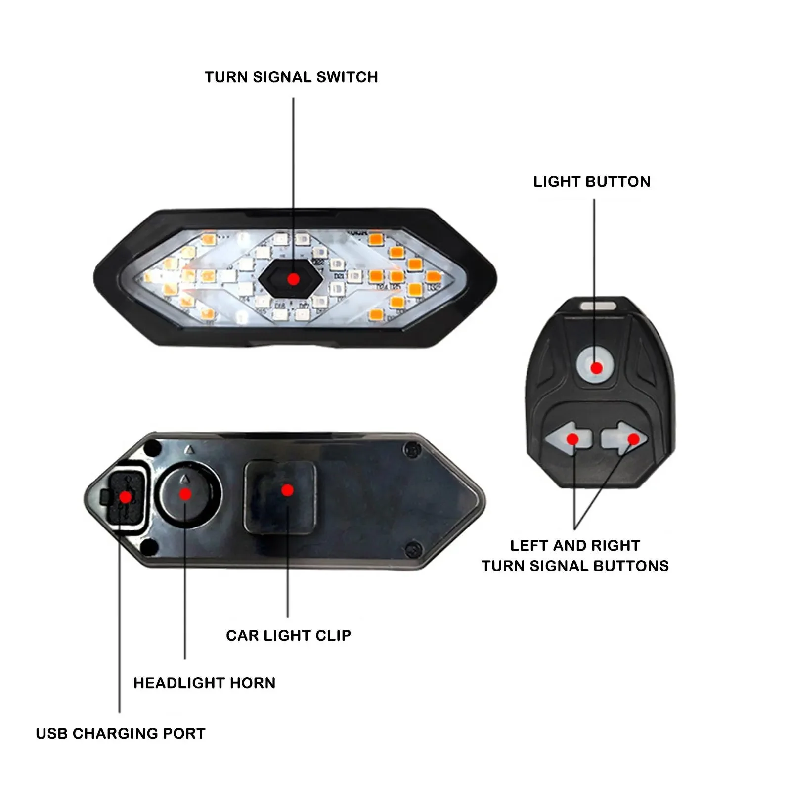 Bike Turn Signal Rear Light Remote Bicycle Lights LED USB Rechargeable Bicycle Lamp Bike Wireless Warning Tail Light