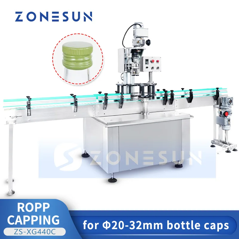 ZONESUN Automatic Capping Machine for Alcohol Soda Soft Drinks Bottle ROPP Pilfter Proof  Metal Cap Crimping Equipment ZS-XG440C