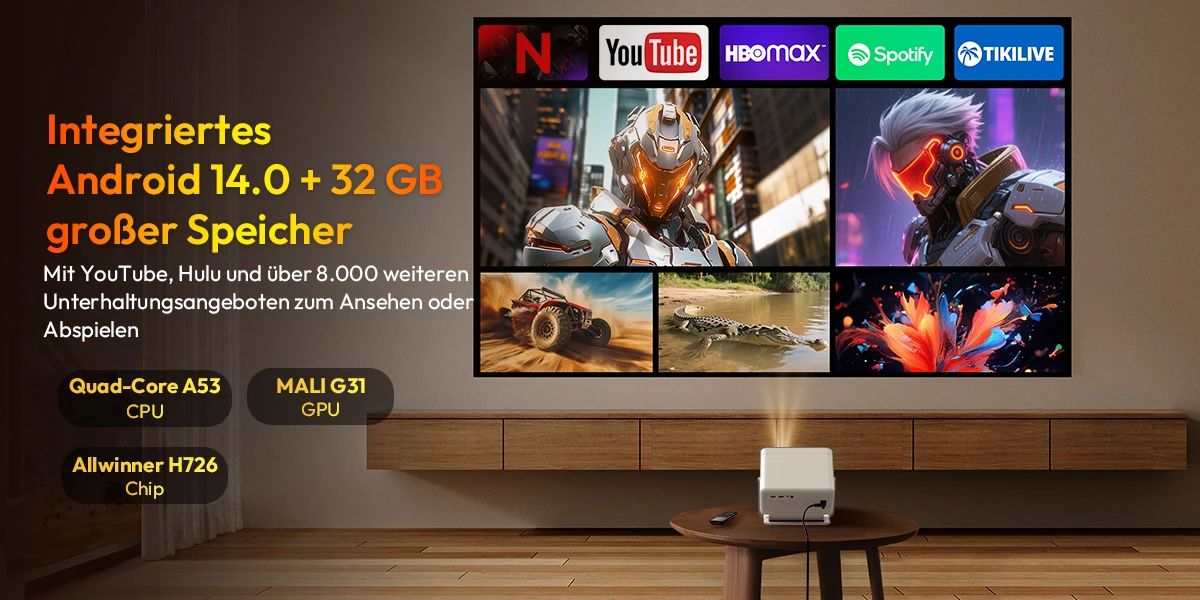 XGODY 650ANSI 8K-Projektor, 1 GB RAM + 32 GB Speicher, Android 14.0, Autofokus, Keystore-Korrektur, Gimbal, A6 Pro Beamer – Detail 5