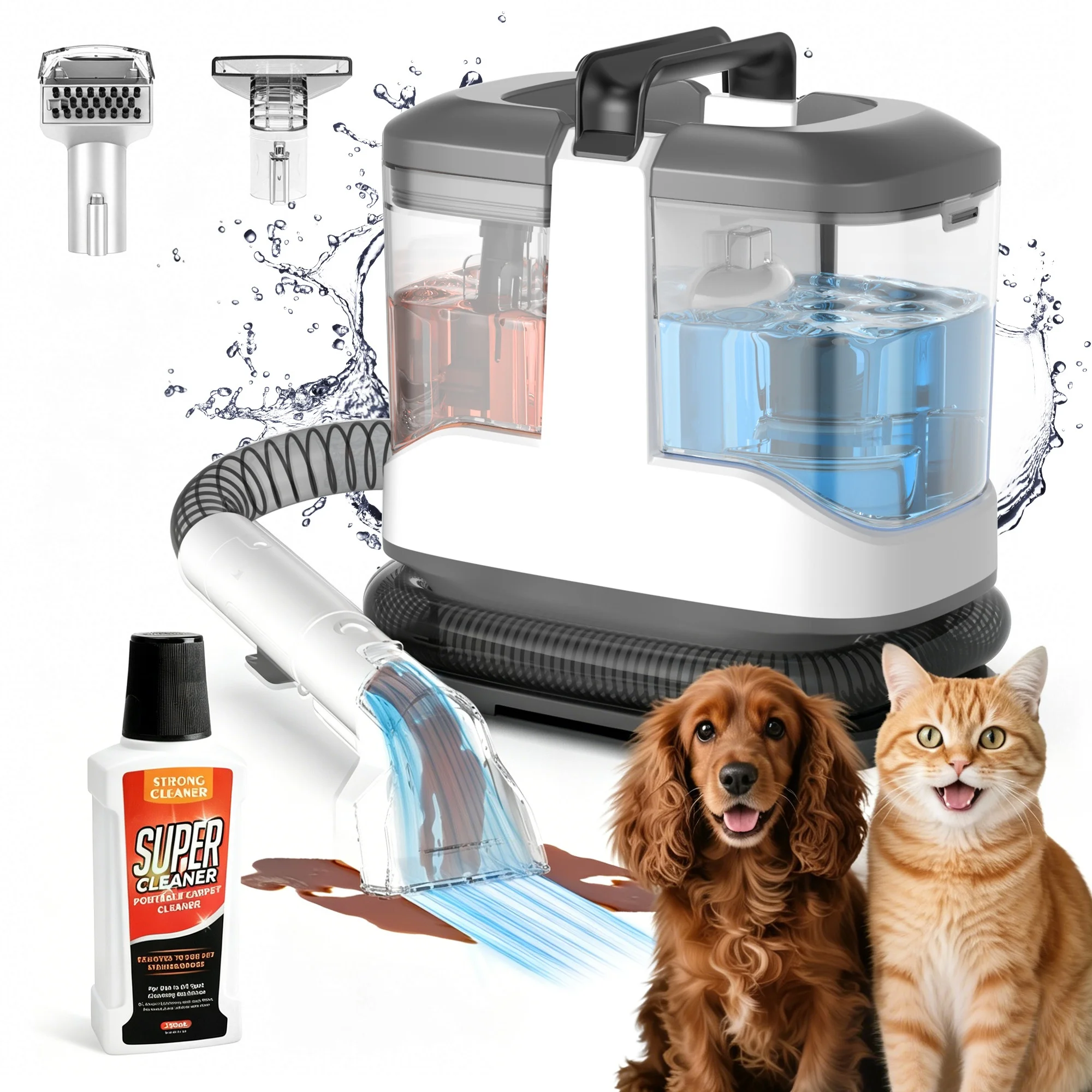 Teendow C7 MAX Tapijt- & Stoomstofzuiger – 1800W Motor, 100 ° C Stoom in 30 seconden, 20kPa zuigkracht, 1600mL/1500mL dubbel watertankontwerp, doodt 99,99% van de bacteriën.