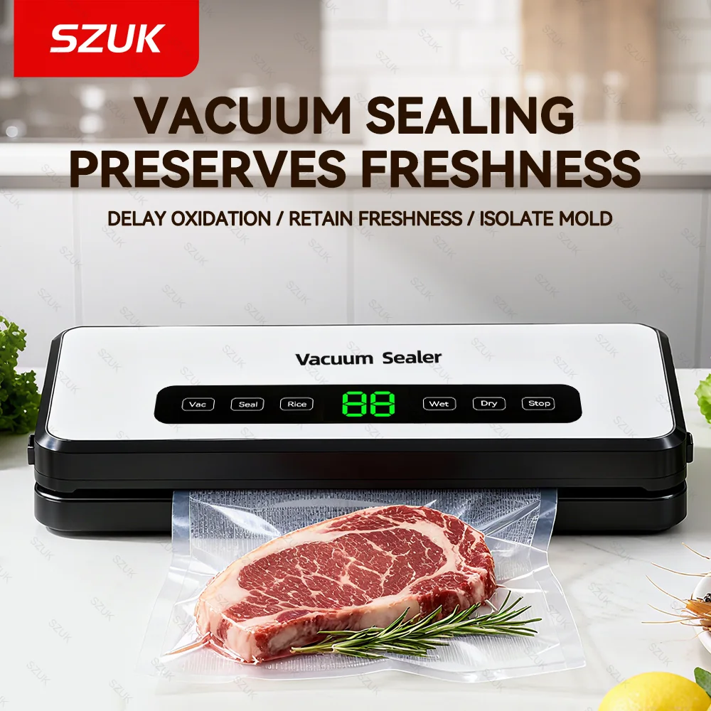 SZUK Electric Food Vacuum Sealer Dry Wet Mode Built-in Cutter Kitchen Storage