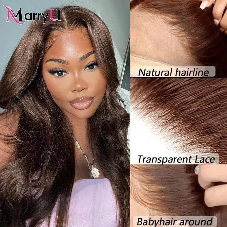 MURRYU wig cokelat renda depan rambut manusia untuk wanita hitam wig sebelum dipetik rambut manusia 13x4 gelombang tubuh renda coklat Frontal