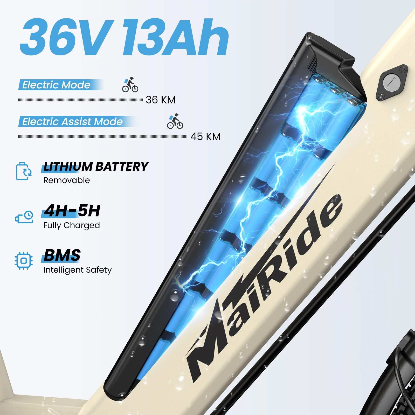 Bicicleta eléctrica para adultos con batería de 36V 13Ah y alcance de 70 km, bicicleta eléctrica urbana de 7 velocidades con suspensión y frenos de disco MairideS600 250W, E-boat