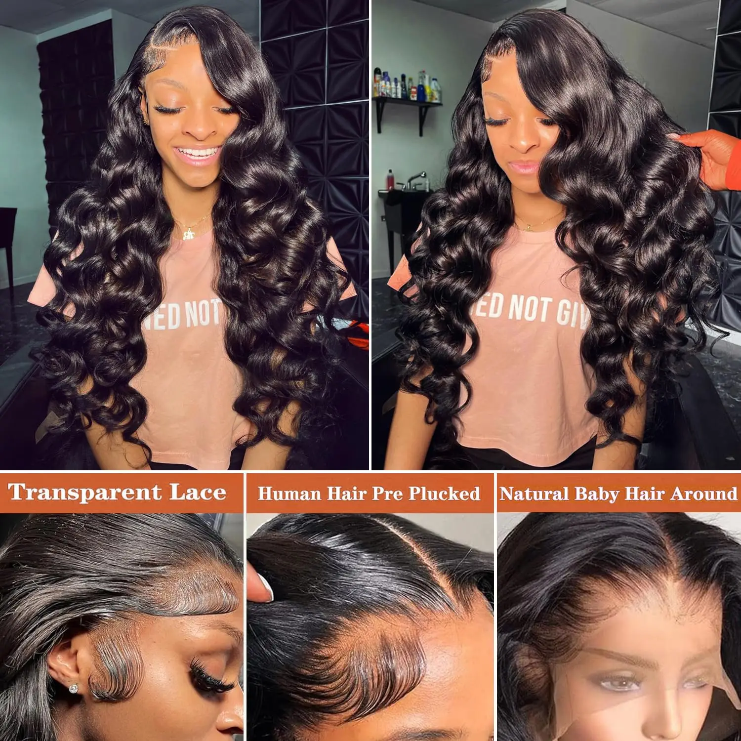 13x4 Body Wave Lace Front Wigs Human Hair 13x4 Transparent Lace Front Wigs for Women Pre Plucked With Baby Hair Natural Color 1B