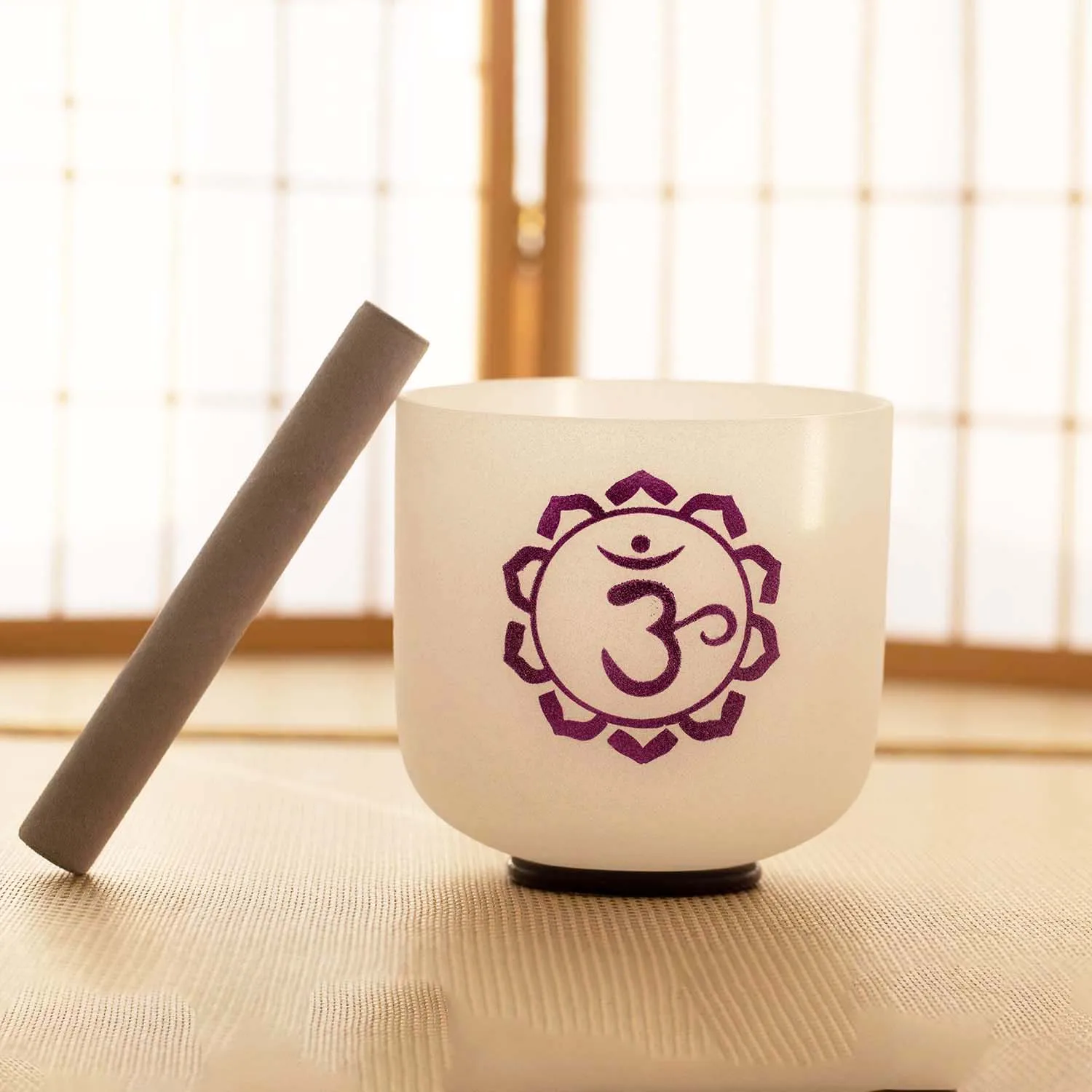 

6 inch B Note Crown Chakra Pattern Frosted Quartz Crystal Singing Bowl