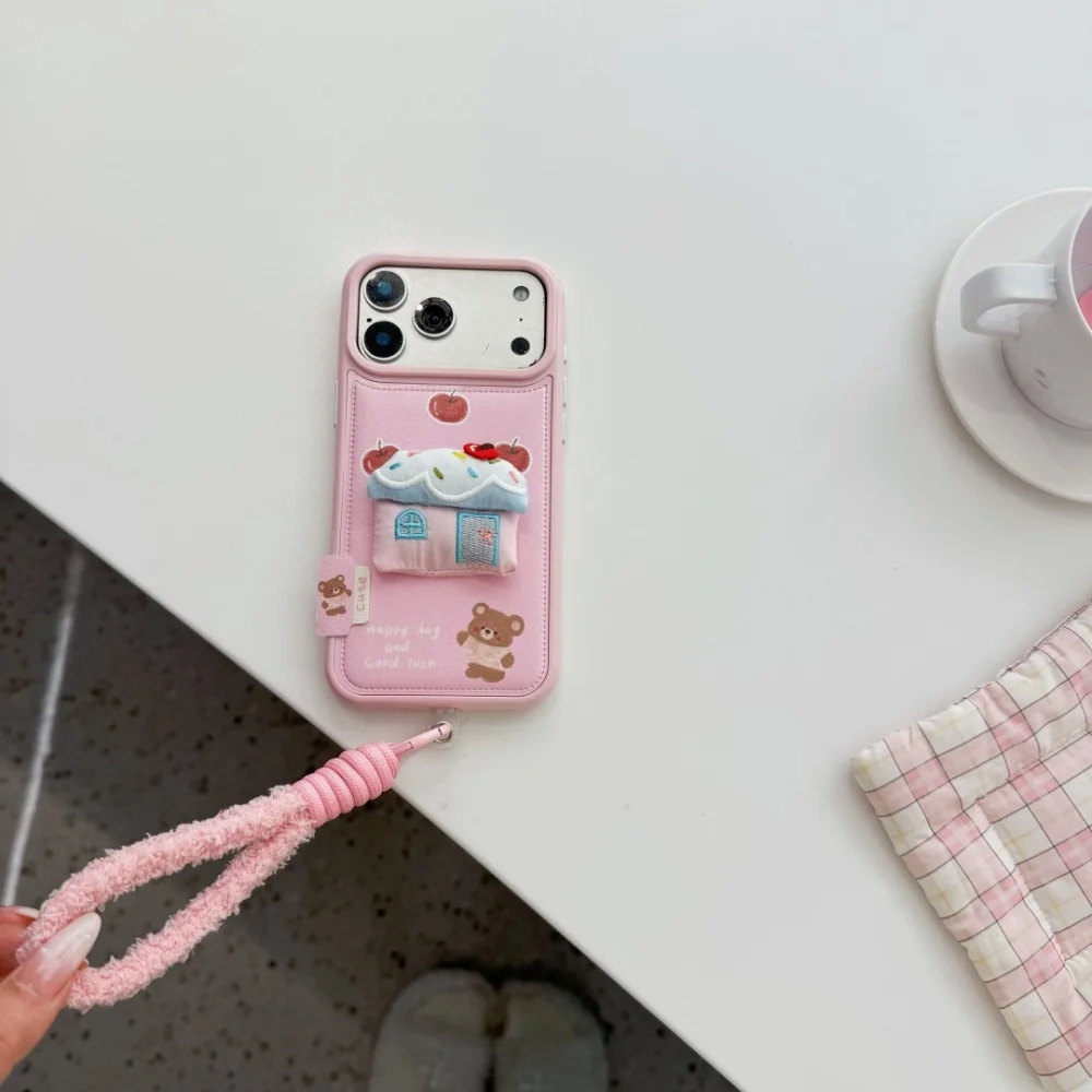 

Pink three-dimensional Cherry Cake House mobile case,suitable for iPhone14/15/16/17ProMax,Korean new shock-proof protective case