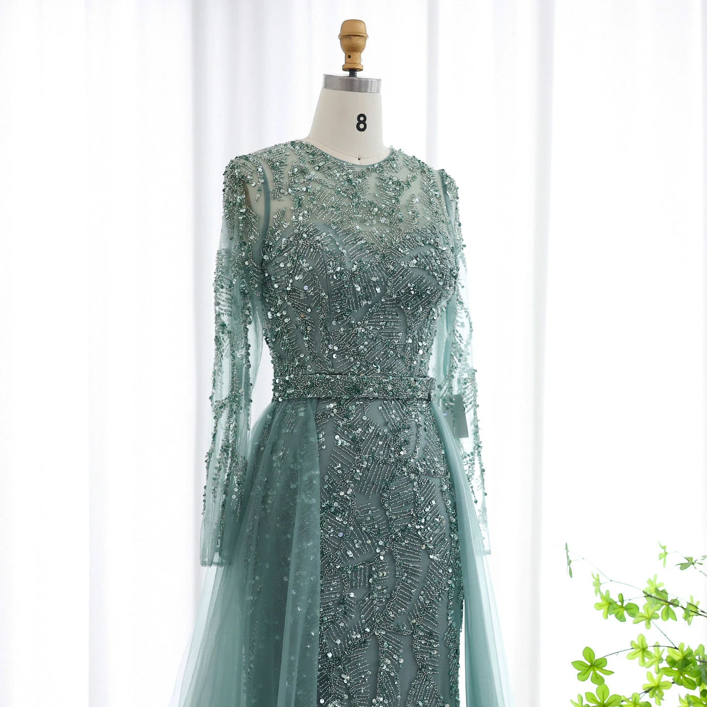 Sharon Said Luxuriöses Dubai Tüll Türkis Nude Meerjungfrauen-Abendkleid mit Überrock Arabisches Hochzeits-Formal-Partykleid SS183 Maßanfertigung – Detail 13