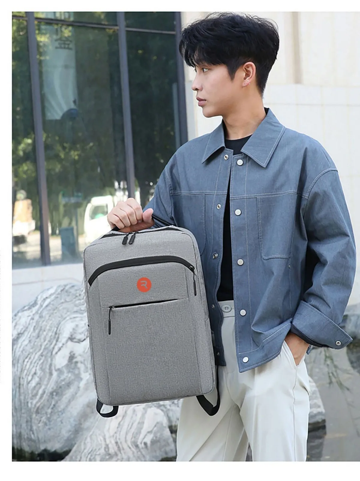 Men Casual Laptop Backpack Gray Large Capacity Outdoor Travel Business School Commuter Bag