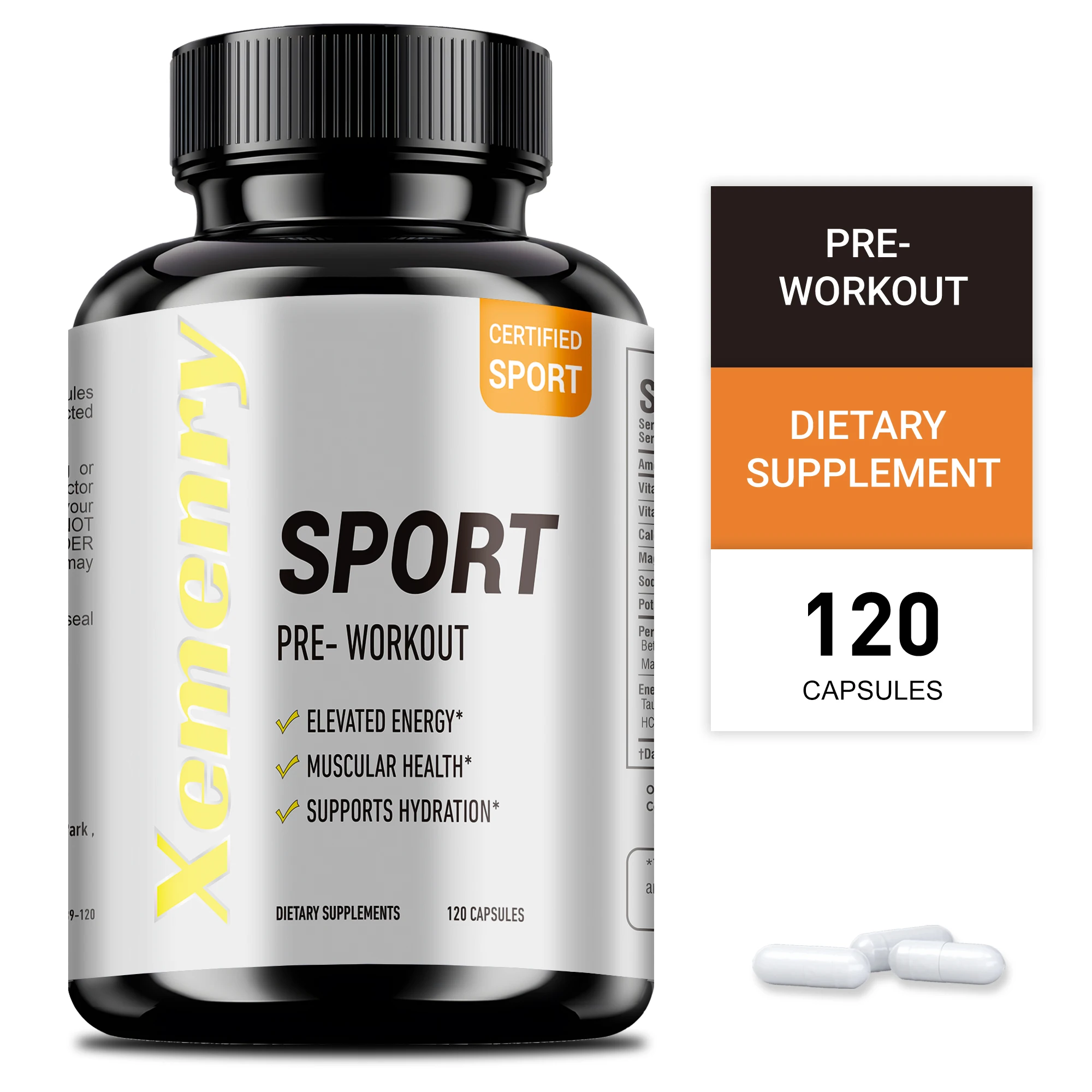 Sport Pre Workout Supplement - Muscle Building and Growth, Supporting Athletic Energy and Strength - 120 Capsules