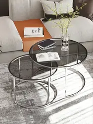 Modern Set of 2 Center Tables Silver Transparent Unbreakable Glass Luxury Design Coffee Tables Home Living Room 3 Pcs Furnitures