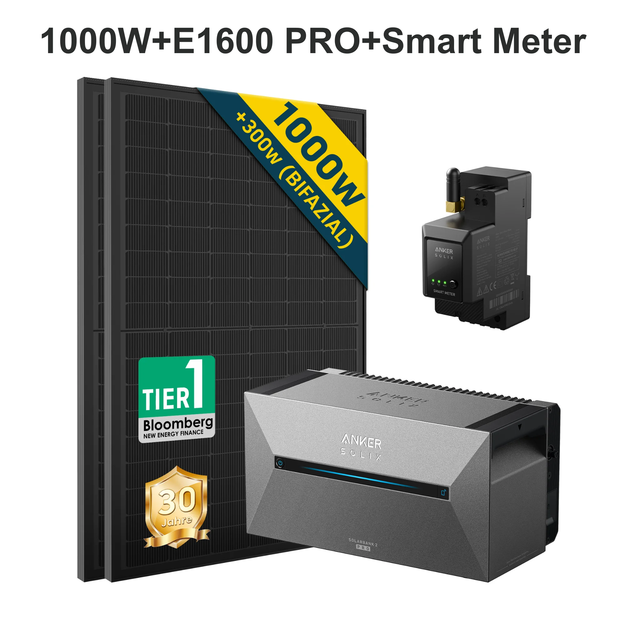 Anker SOLIX E1600 Pro 2 +1000W Balkonkraftwerk mit Speicher Komplettset