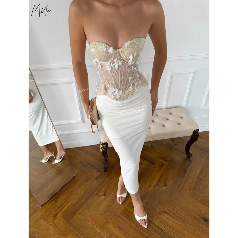 

Mila Customized White Mermaid Strapless 3D Flower Prom Dress Corset Sleeveless Formal Evening Gown Tra-length Vestidos De Fiesta