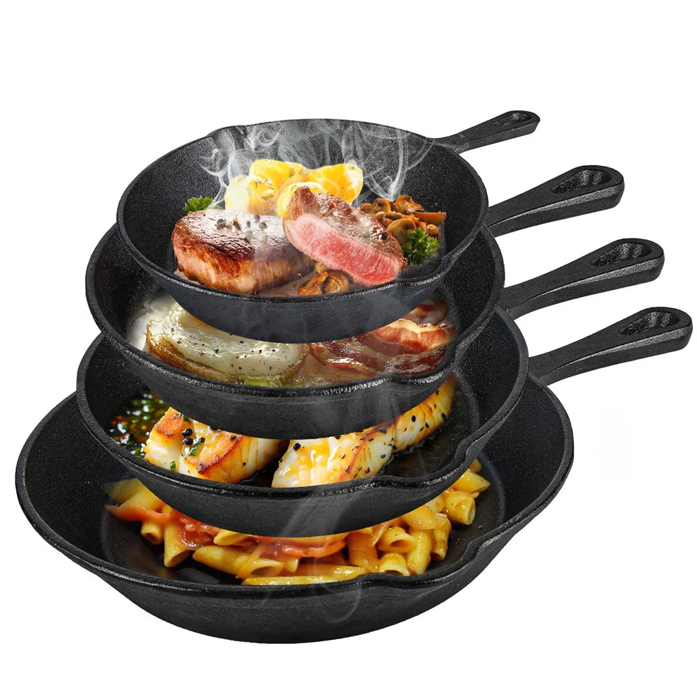4 قطعة مقلاة غير لاصقة مقلاة حديدية غير مطلية شريحة لحم وعاء الطبخ فطيرة عموم اليدوية الحديد الزهر موقد غاز التعريفي تجهيزات المطابخ المطبخ #3