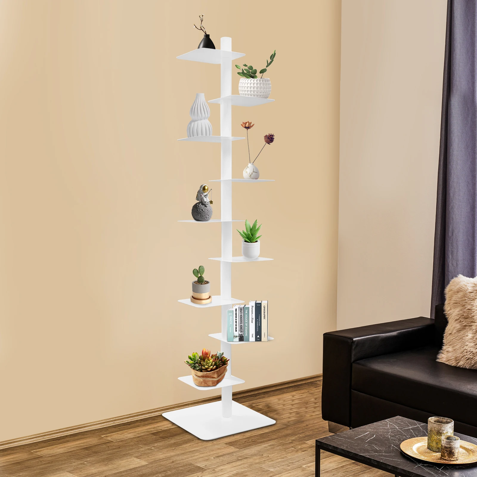 9-Tier 360 ° رف كتب دوار للعمود الفقري باللون الأبيض العمودي لبرج الكتب المعدني مع إطار مفتوح، تخفيضات كبيرة