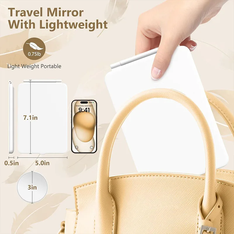 

LED foldable portable makeup mirror fill light with 10x magnification mini portable mirror rechargeable desktop fill light