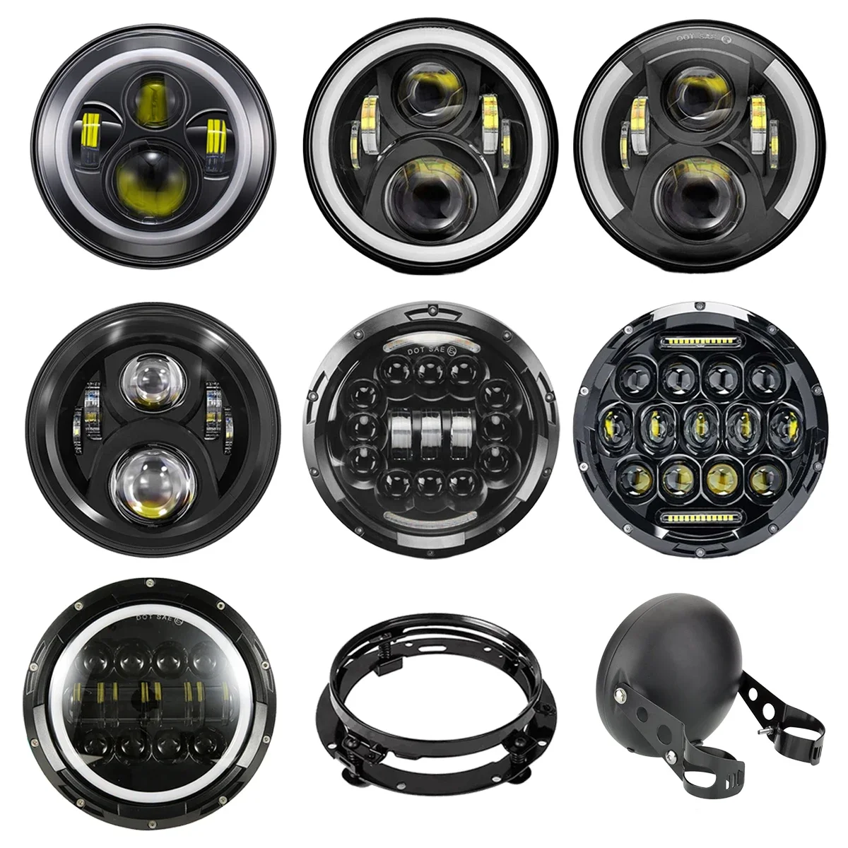 7 Inch Led Auto Koplamp Motorfiets LED Koplamp DRL Angel Eyes voor Harley Honda Yamaha Jeep Lada Niva Stedelijke Auto H4 koplamp - afbeelding 2