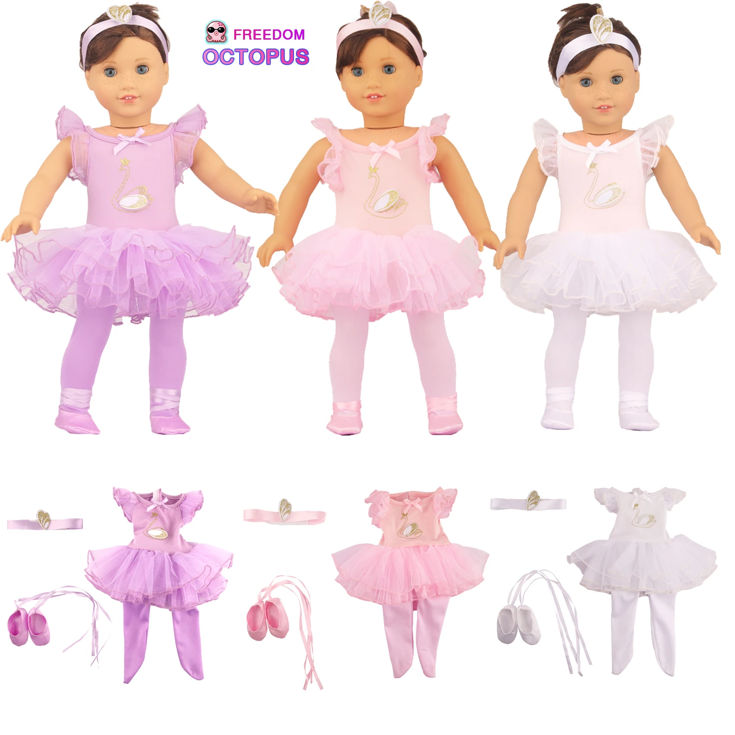 Cosplay Dallet Doll Clothes Set Suit For 18 Inch American&43Cm Baby New Born Girl Doll Ballet Dress Outfit For Generation Doll