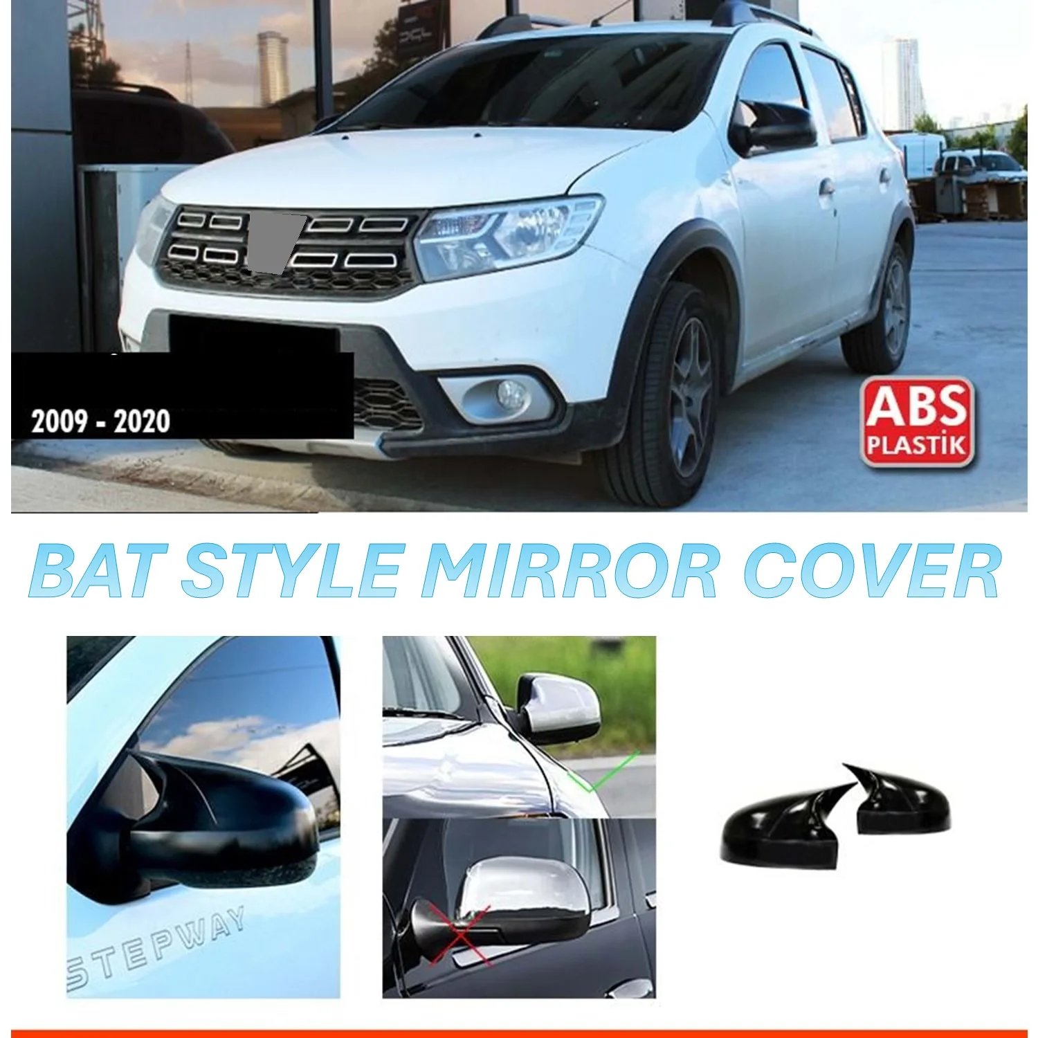 

2 Pieces Rearview Mirror Cover For Dacia Sandero 2009-2020 Side Wing RearView Mirror Case Cover Glossy Black Car Shields