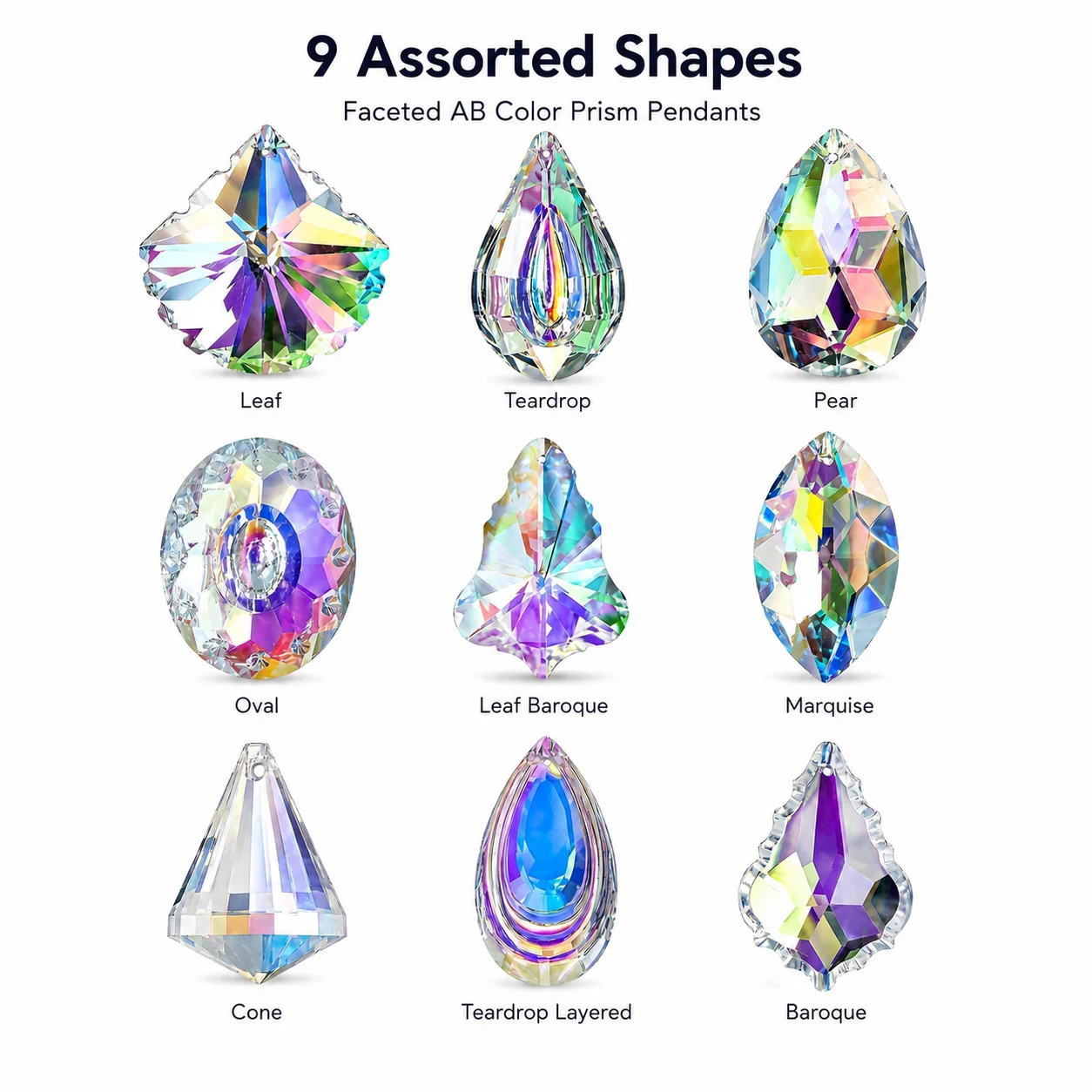 10Pcs AB Color Prism Suncatcher Pendants Assorted Shapes Hanging Sun Catcher DIY Crafts for Window Home Garden Wedding Decor