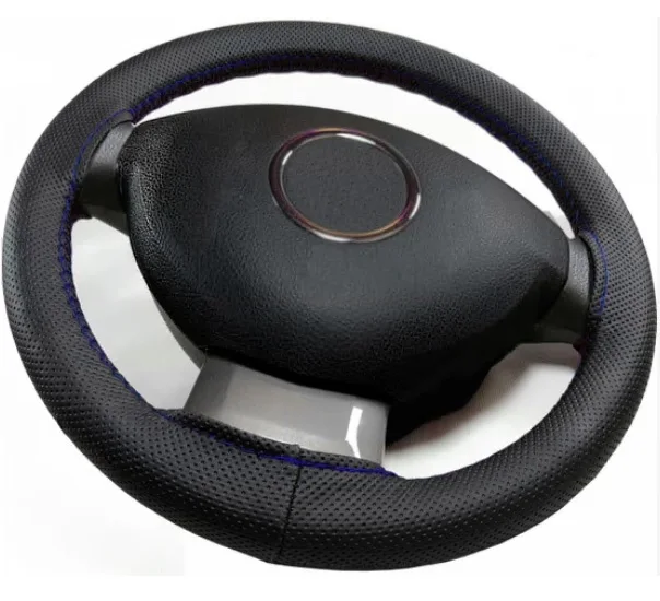 WENTT NOKTALI BLACK LEATHER & BLUE STITCHED STEERING WHEEL COVER