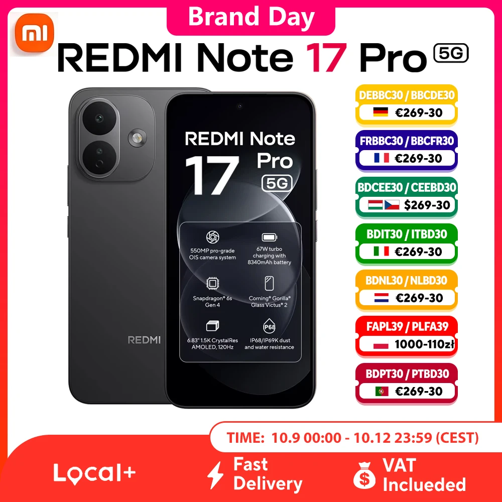 Xiaomi Redmi Note 17 Pro 5G Versione Globale, Display Amoled 6,83" 120Hz, 8340 mAh, Snapdragon 6S Gen 4, Hypercharge 67W, Fotocamera 50Mp OIS, Imperme