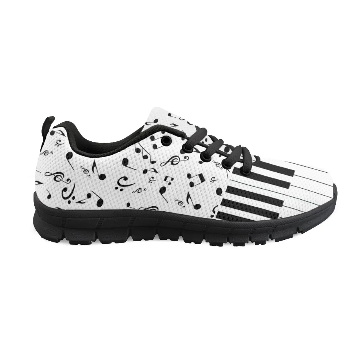 INSTANTARTS Fashion Round Toe Vulcanize Shoes Piano Musical Note Print Non-Slip Sneakers for Women Breathable Flat Shoes Zapatos
